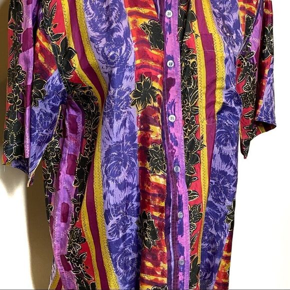 Vintage 90’s silk abstract print short sleeve button up shirt size S - Picture 8 of 16
